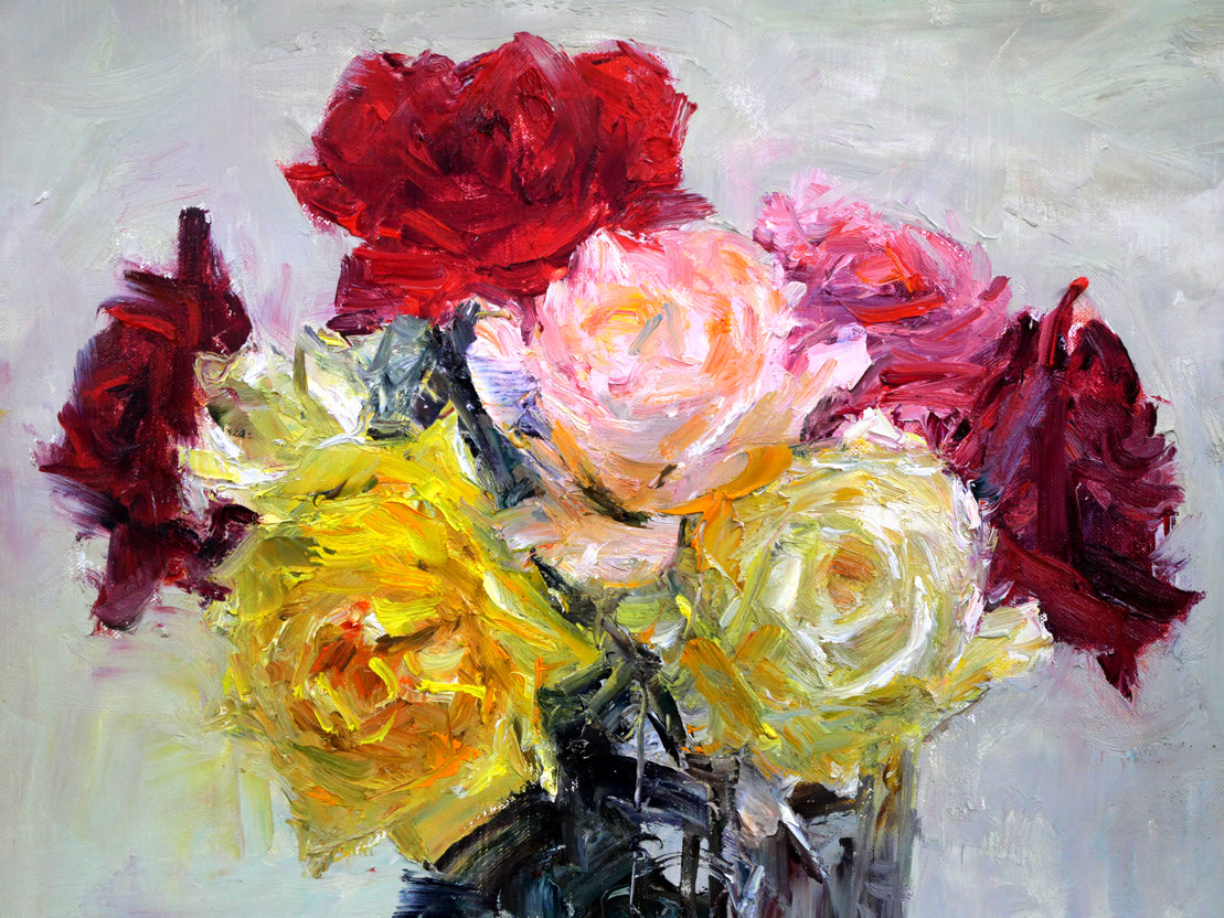 五月女政平「薔薇」油絵・F6号 拡大画像1