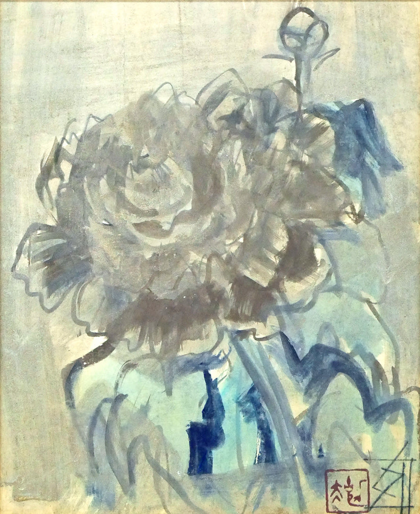 須田剋太「牡丹」グワッシュ(水彩画)・6号小 作品全体拡大画像