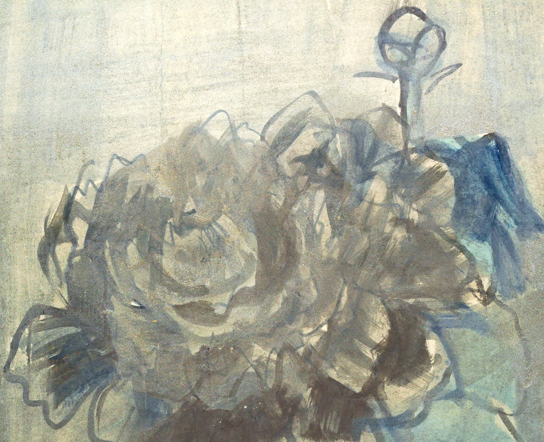 須田剋太「牡丹」グワッシュ(水彩画)・6号小 拡大画像1