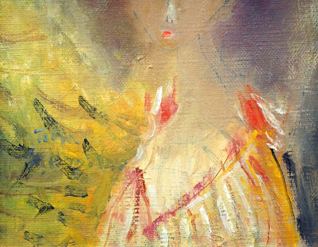 末光利夫「ネグリジェーの少女」油絵・SM 拡大画像2