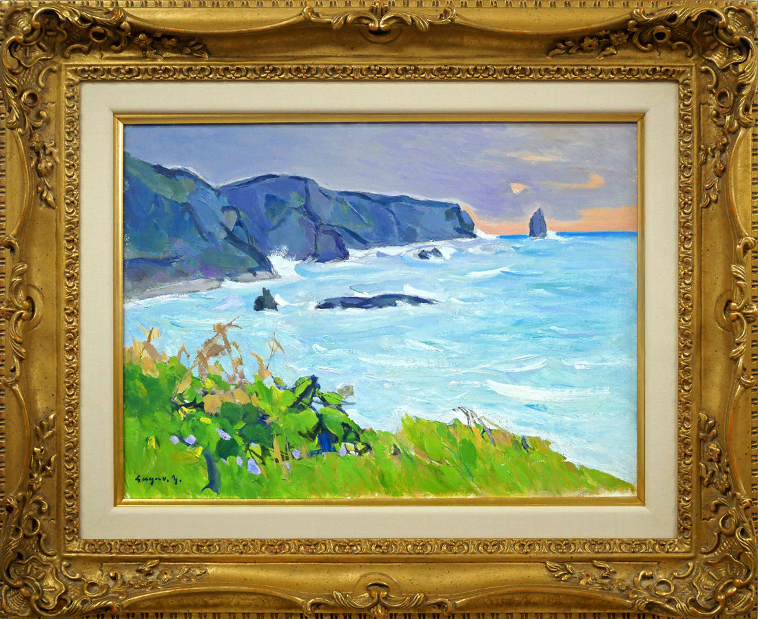 菅野矢一「北の海(積丹半島)〔財界さっぽろ表紙絵原画〕」油絵・P8号