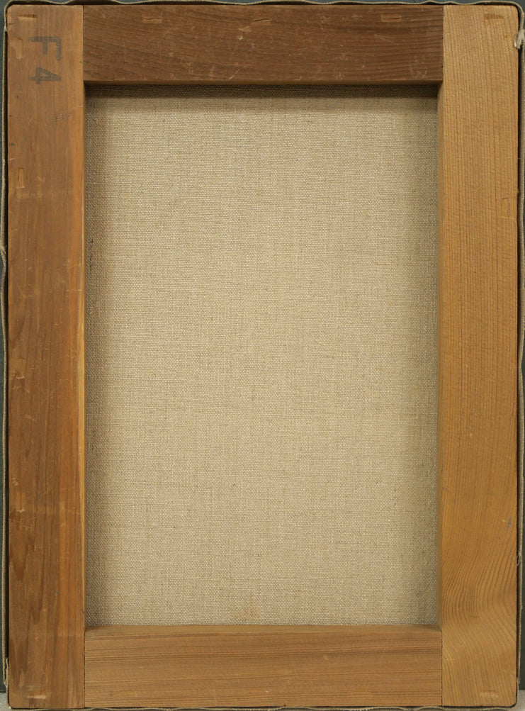 杉浦一郎「西洋人形」油絵・F4号 キャンバス裏側画像