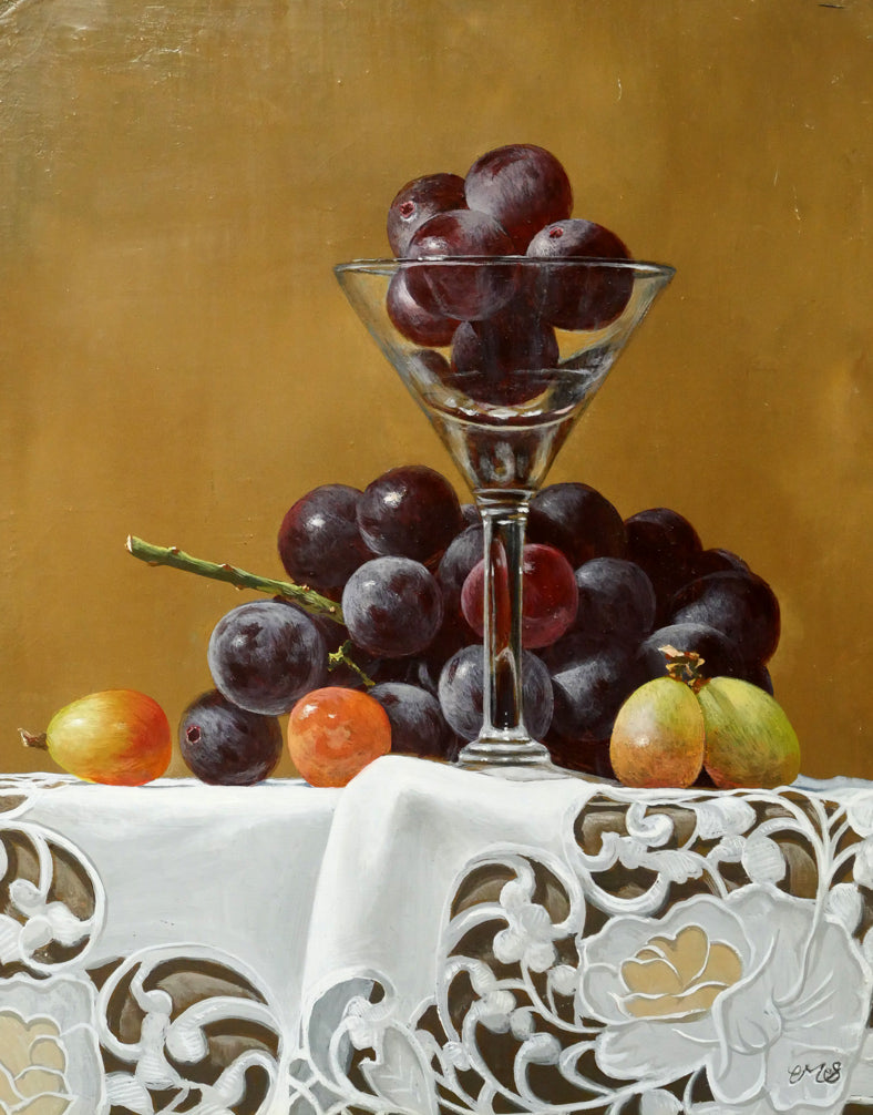 杉浦幹男「卓上の葡萄」油絵・F3号 作品全体画像