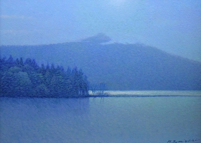 住吉久志「光る湖」油絵・F4号　作品全体拡大画像