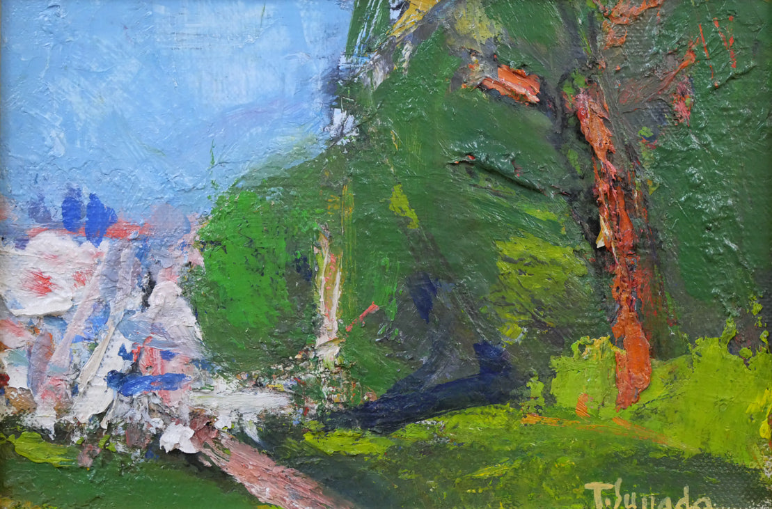 砂田友治「藻岩山麓より南22条の眺め(札幌)」油絵・SM 作品全体拡大画像