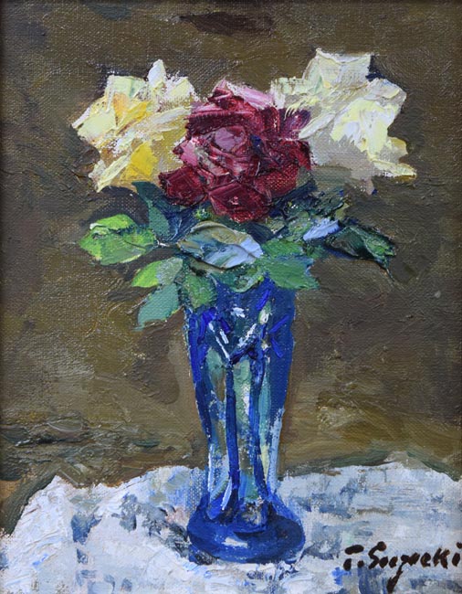 鈴木伝「ばら」油絵・F0号 作品全体拡大画像