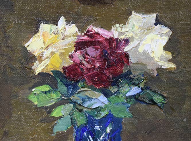 鈴木伝「ばら」油絵・F0号 拡大画像1