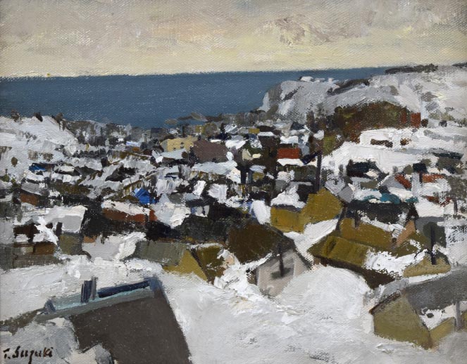 鈴木伝「冬の小樽」油絵・F3号 作品全体拡大画像