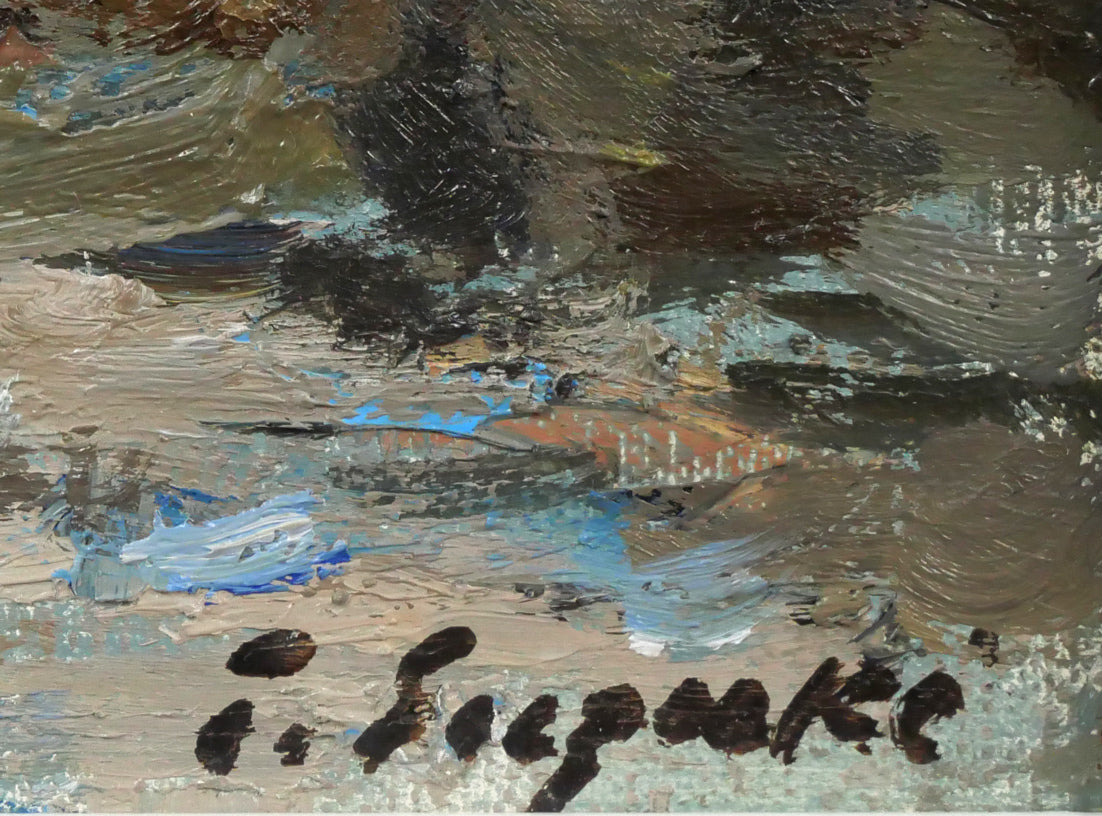 鈴木伝「小樽の運河」油絵・F3号 サイン拡大画像