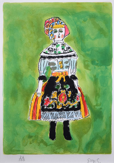 鈴木信太郎「人形」リトグラフ 作品全体拡大画像