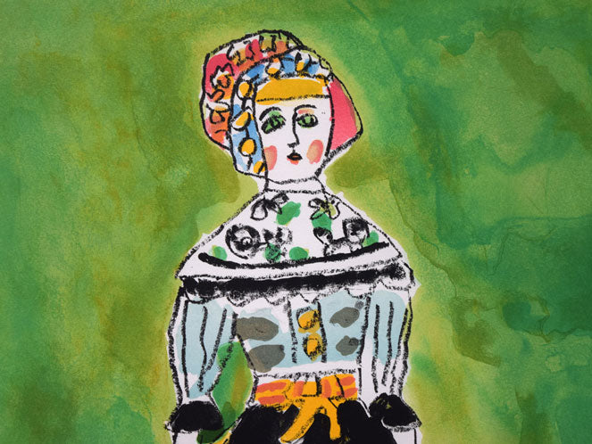 鈴木信太郎「人形」リトグラフ 拡大画像1