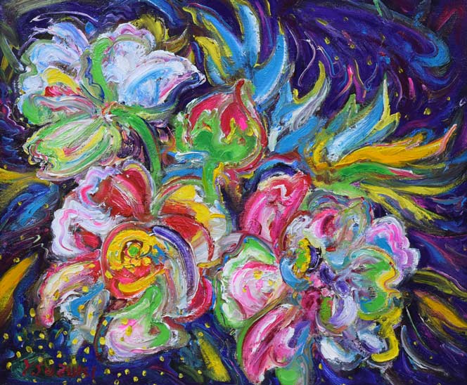 鈴木康雄「牡丹」油絵・F8号 作品全体拡大画像