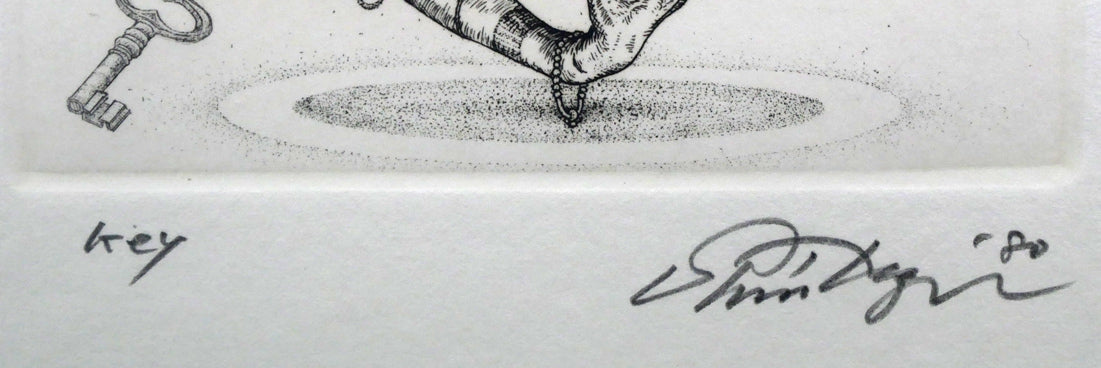多賀新「Salome・Prism・Key(蔵書票)」エッチング(銅版画) タイトル、本人直筆鉛筆サイン、年記(1980年作)