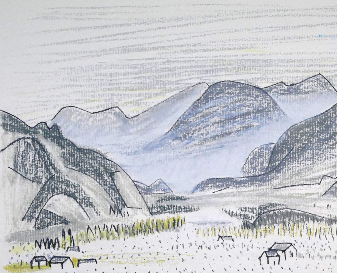 高田誠「桃の咲く笛吹川のほとり」リトグラフ 拡大画像1