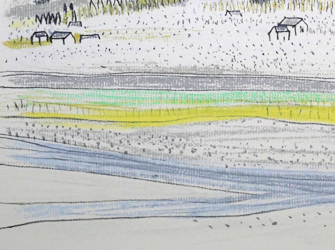 高田誠「桃の咲く笛吹川のほとり」リトグラフ 拡大画像3