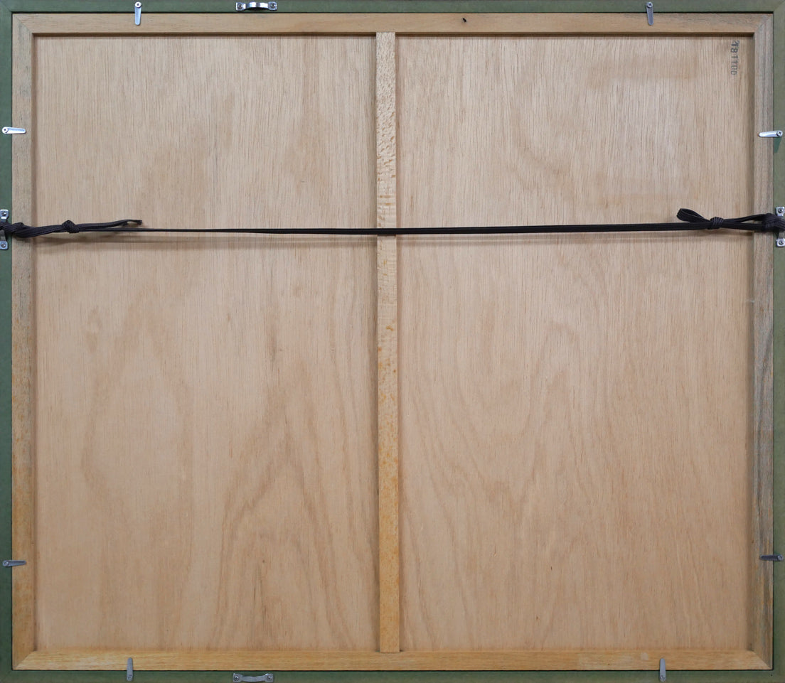 高田誠「桃の咲く笛吹川のほとり」リトグラフ 額縁裏側画像