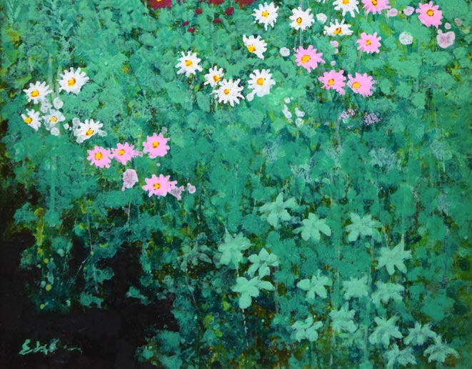 高橋英生「コスモス」油絵・SM 拡大画像2