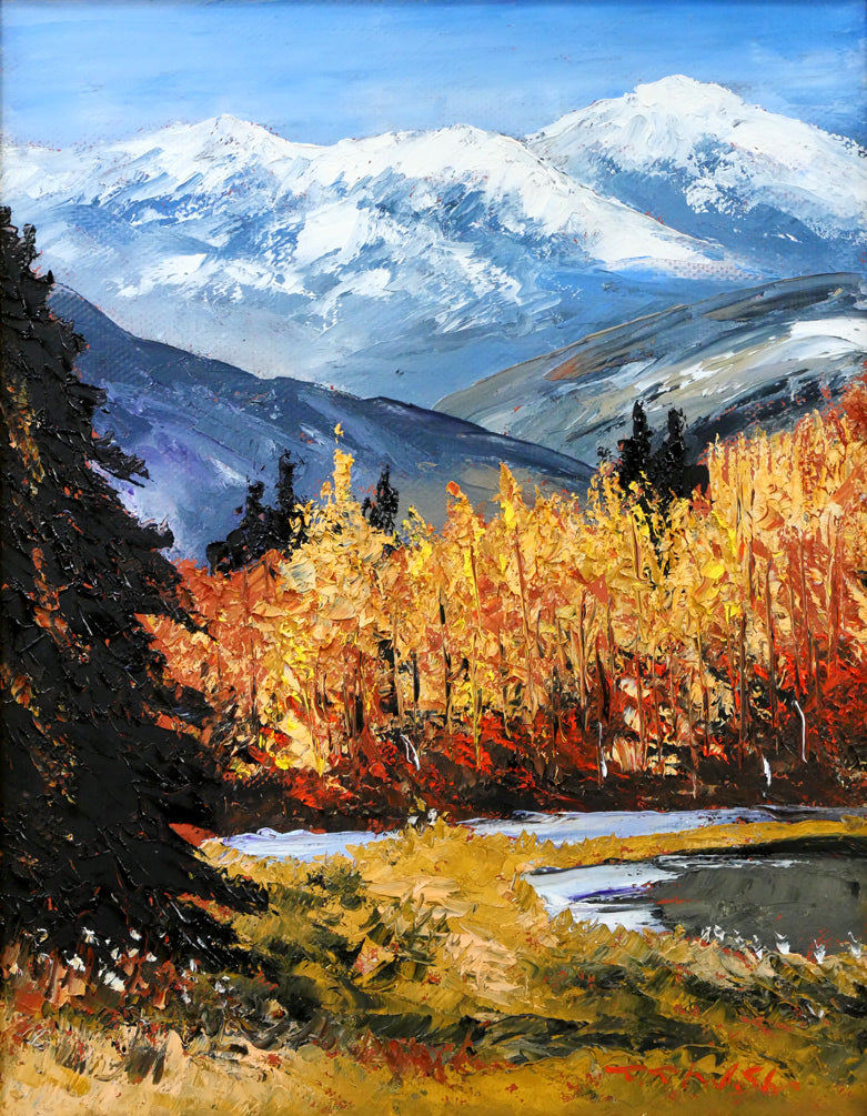 高橋哲夫「晩秋の富良野岳」油絵・F6号 作品全体拡大画像