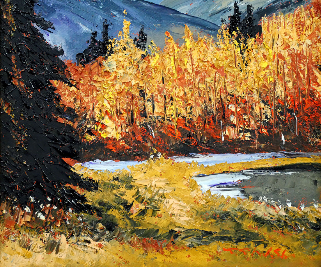 高橋哲夫「晩秋の富良野岳」油絵・F6号 拡大画像2