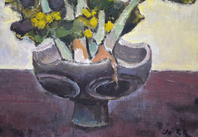 高橋北修「やちぶきの花」油絵・F6号 拡大画像3