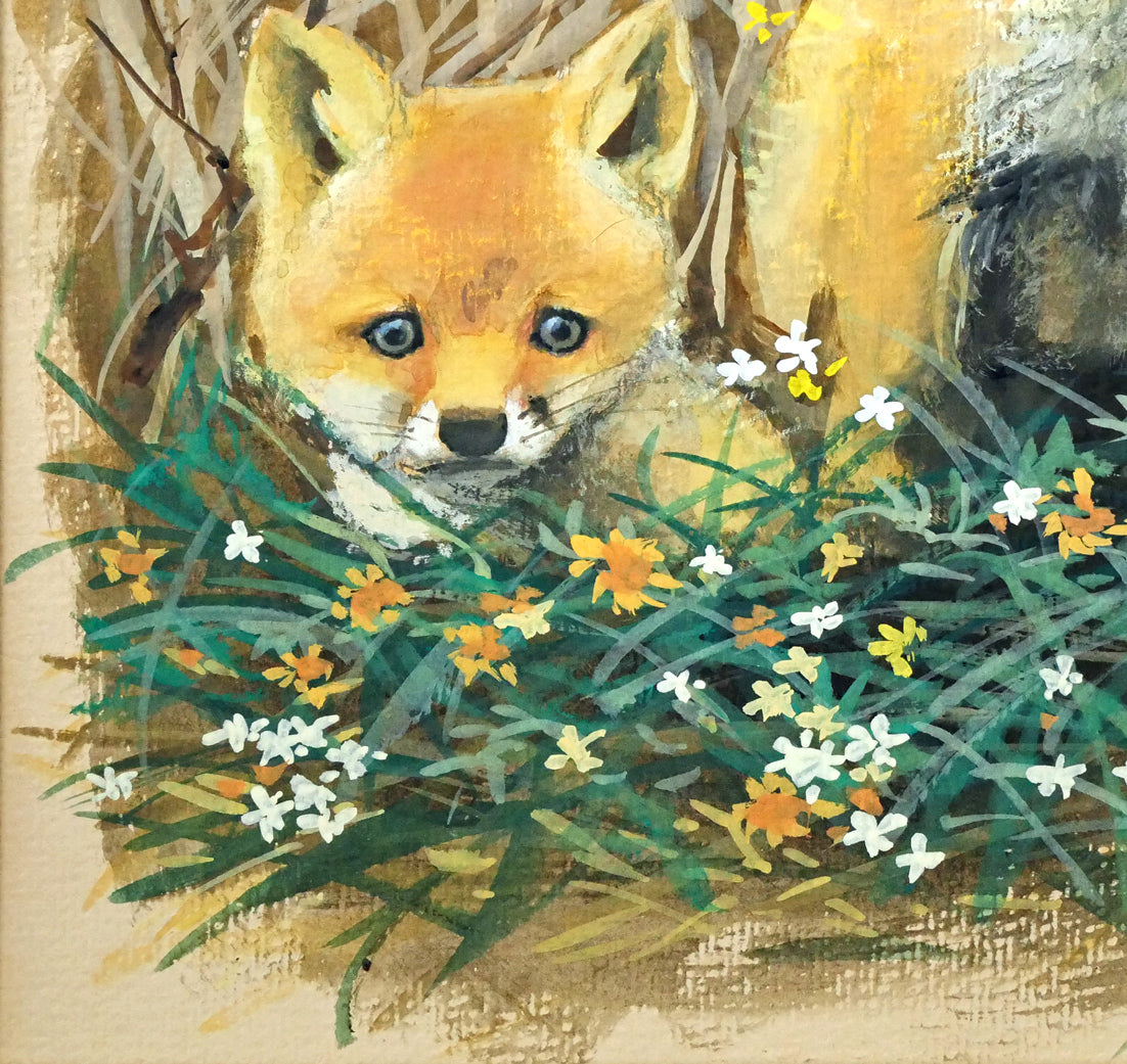 高橋揆一郎「北のメルヘンの名子役 Kitakitsune」水彩画・色紙 拡大画像4