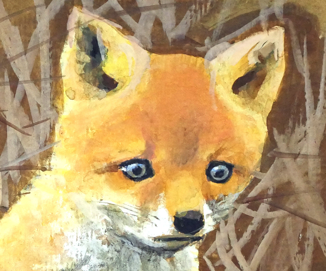 高橋揆一郎「北のメルヘンの名子役 Kitakitsune」水彩画・色紙 拡大画像3