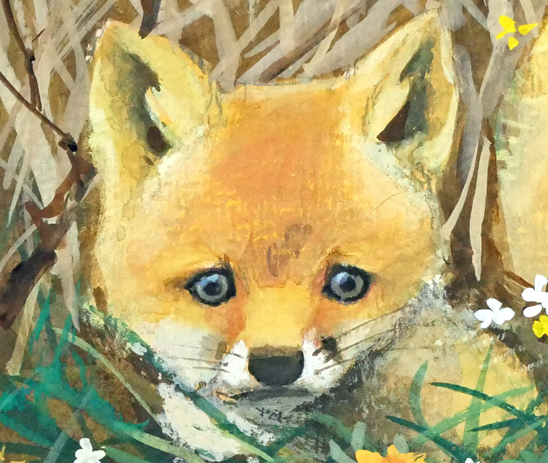 高橋揆一郎「北のメルヘンの名子役 Kitakitsune」水彩画・色紙 拡大画像5