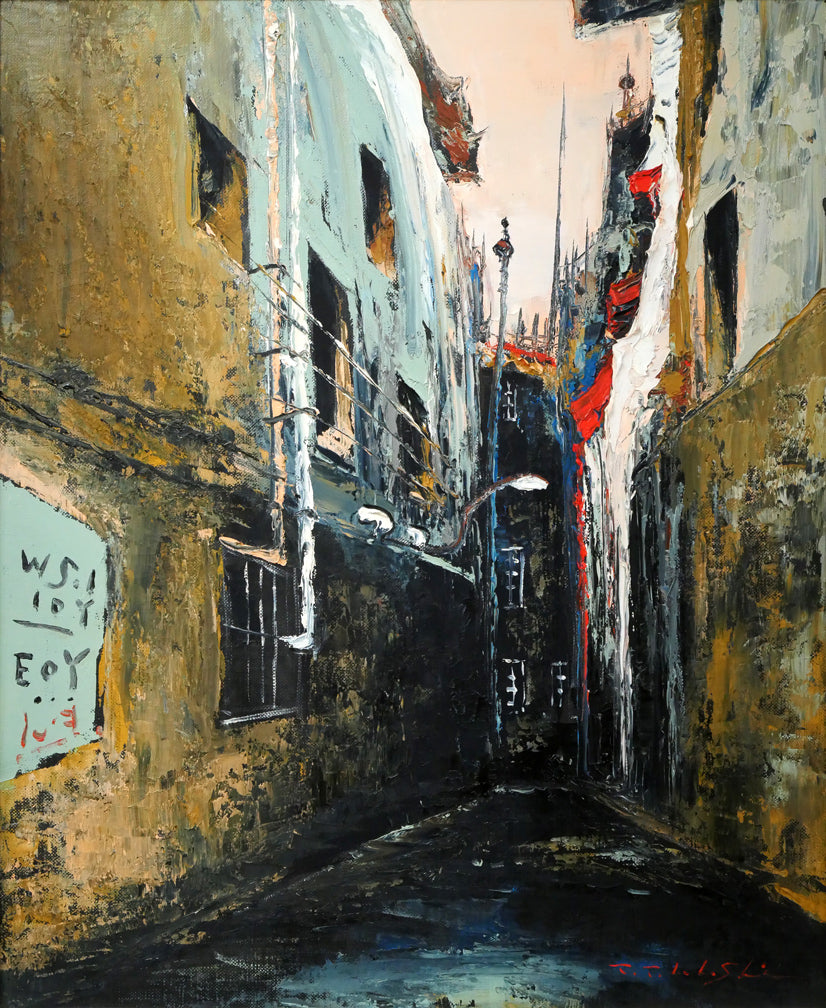 高橋哲夫「スペインの路地裏」油絵・F12号 作品全体画像