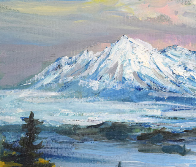 高橋益之「大雪山風景」油絵・SM 拡大画像1