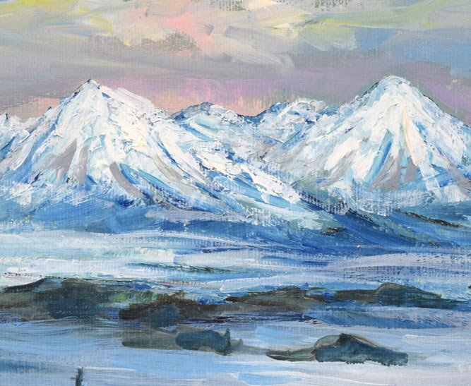 高橋益之「大雪山風景」油絵・SM 拡大画像2