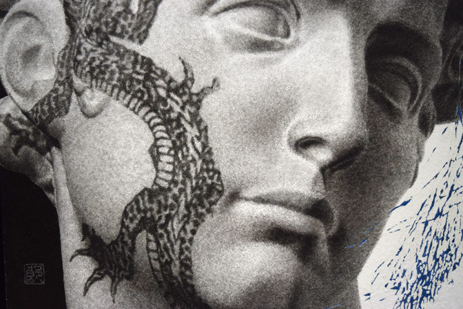 高村総二郎「纏LXVI-北斎(MATOI六十六乃北斎)」和紙に墨、胡粉、膠、金属粉・S4号 拡大画像3