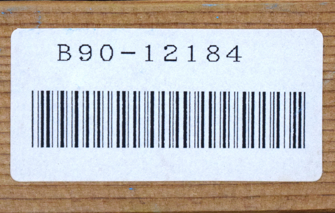 高瀬三郎「春のルスツ高原(北海道)」油絵・F4号 裏側拡大画像1(「一枚の繪」管理番号シール)