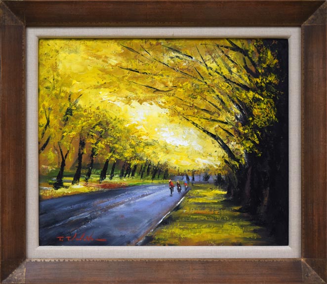 高橋哲夫「イチョウ並木(北海道大学)」油絵・F8号