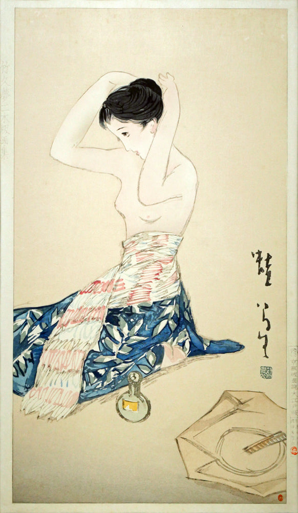 竹久夢二「蛙」木版画 作品全体画像