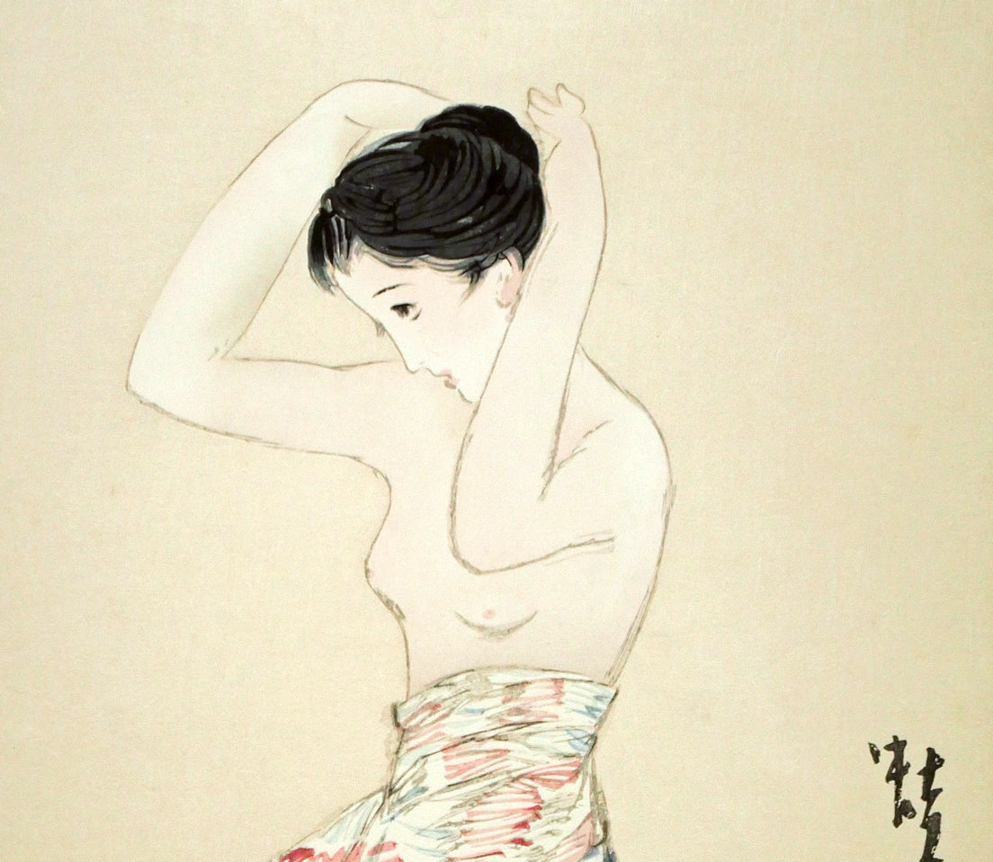 竹久夢二「蛙」木版画 拡大画像1