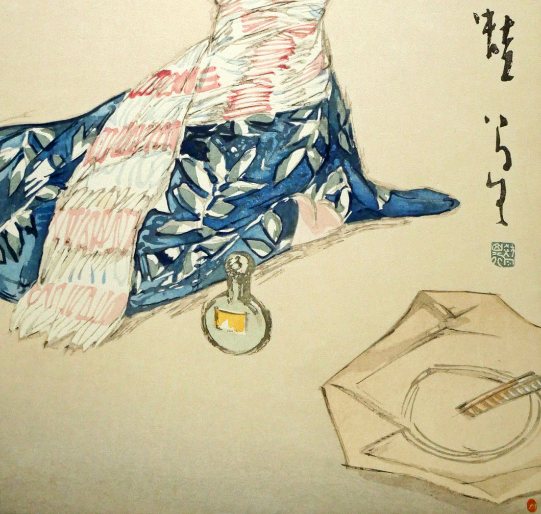 竹久夢二「蛙」木版画 拡大画像2