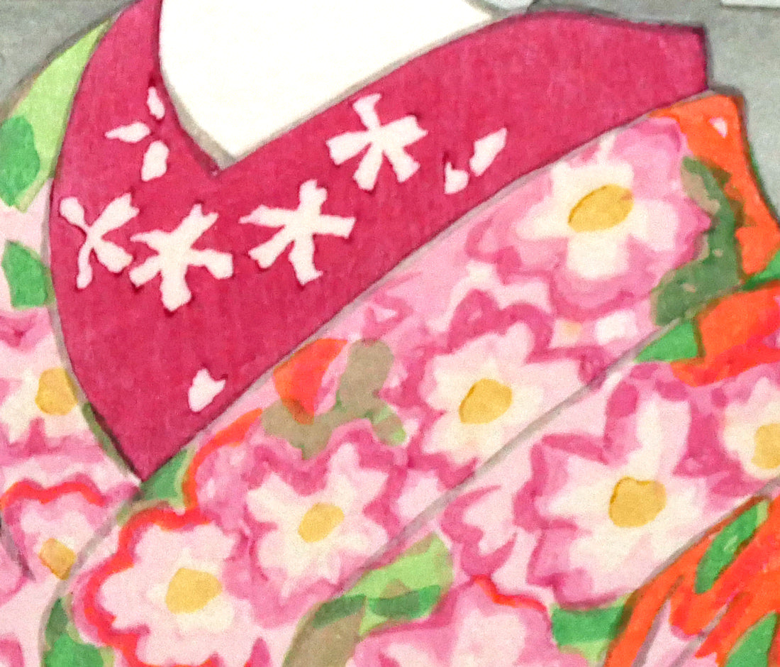 竹久夢二「加茂の露台」木版画 拡大画像4