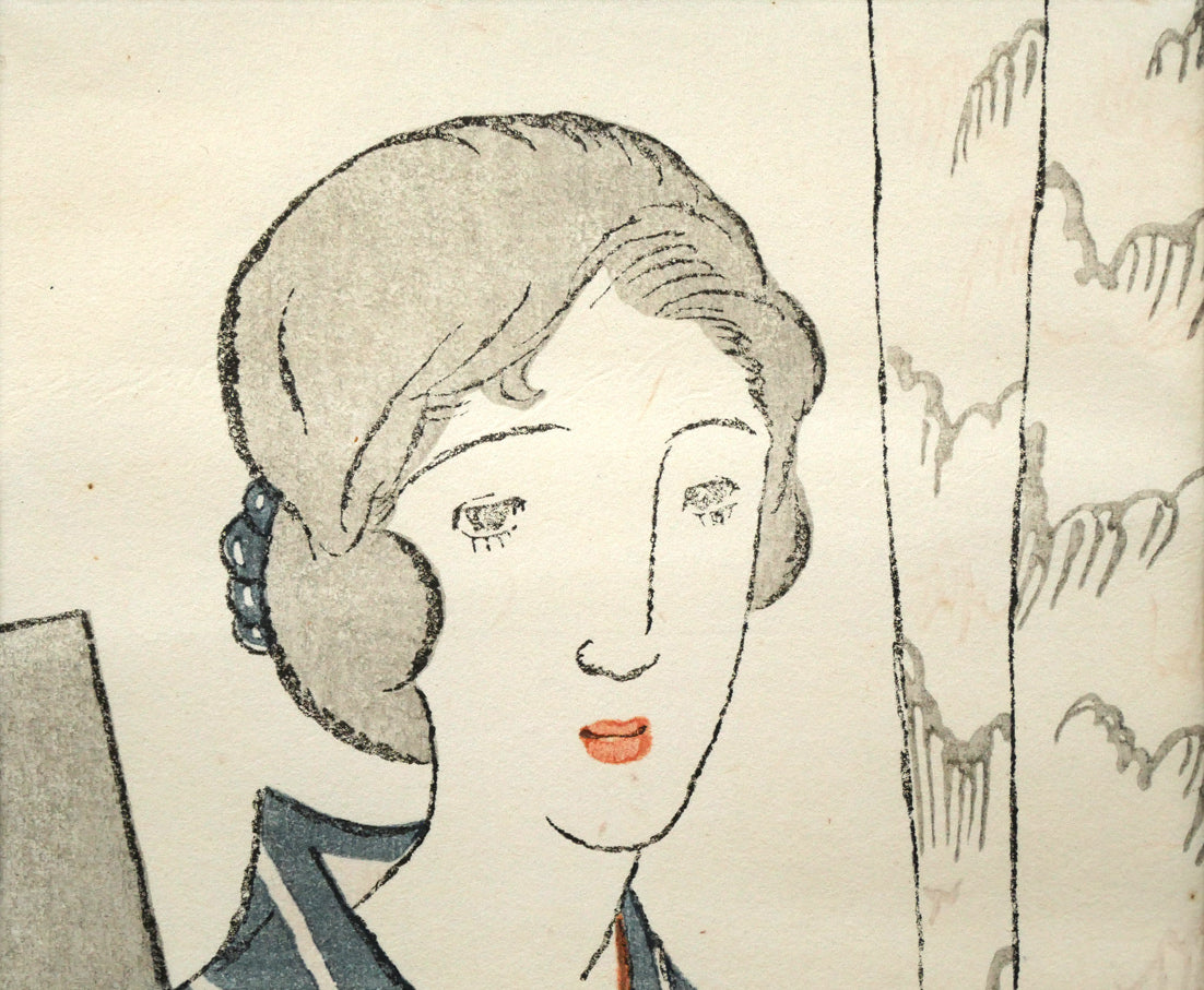 竹久夢二「童話(コーヒーカップ)」木版画(1924年初版摺り) 拡大画像1