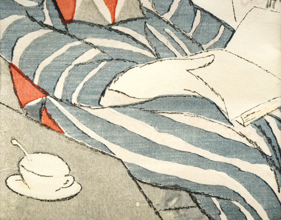 竹久夢二「童話(コーヒーカップ)」木版画(1924年初版摺り) 拡大画像4