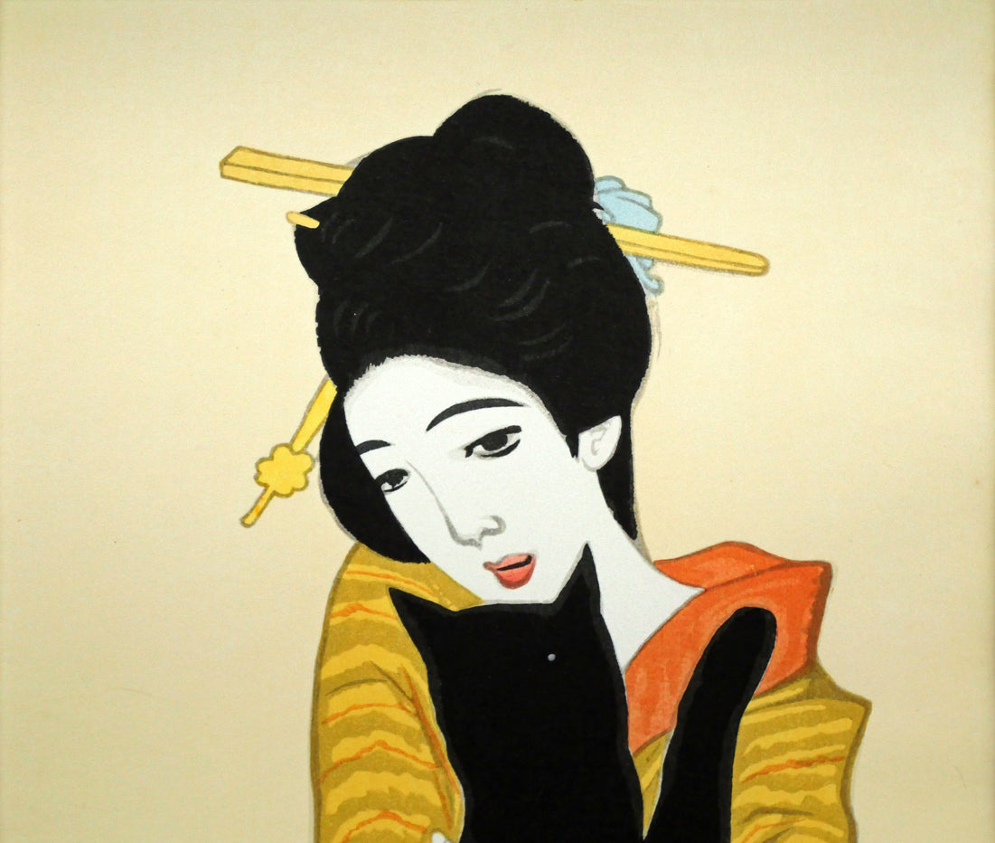 竹久夢二「黒船屋」木版画 拡大画像1