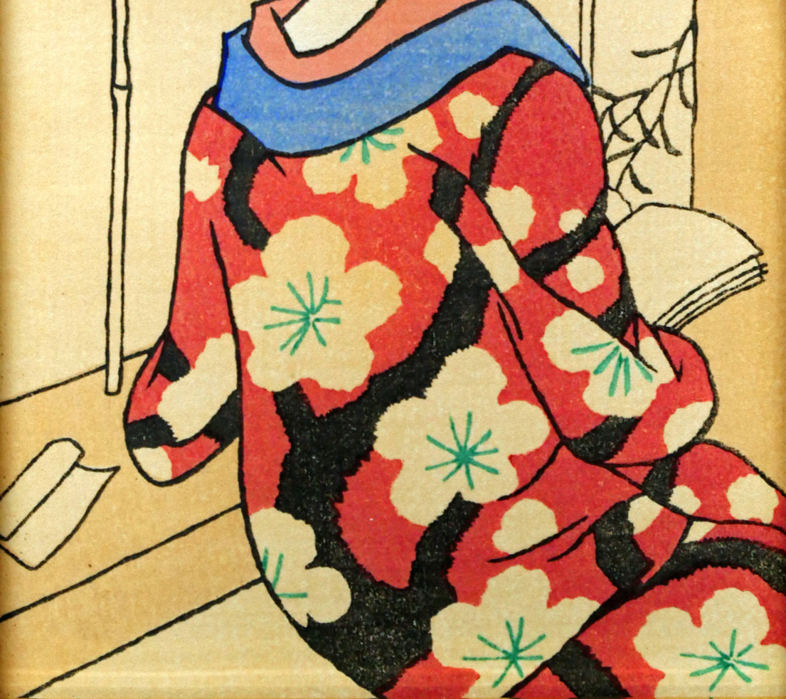 竹久夢二「待つ女」木版画 拡大画像2