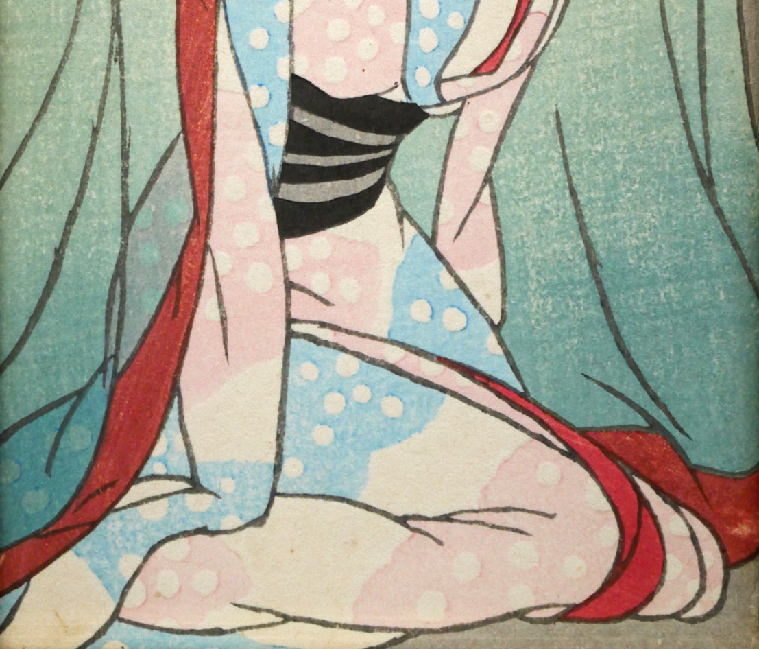 竹久夢二「夏の夜の」木版画 拡大画像2