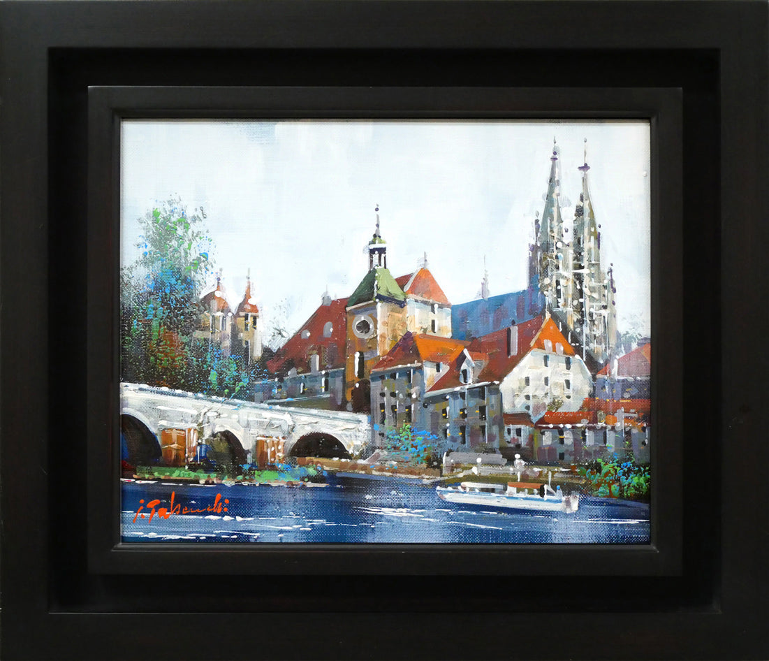 竹内敏彦「レーゲンスブルク(ドイツ風景)」油絵・F3号