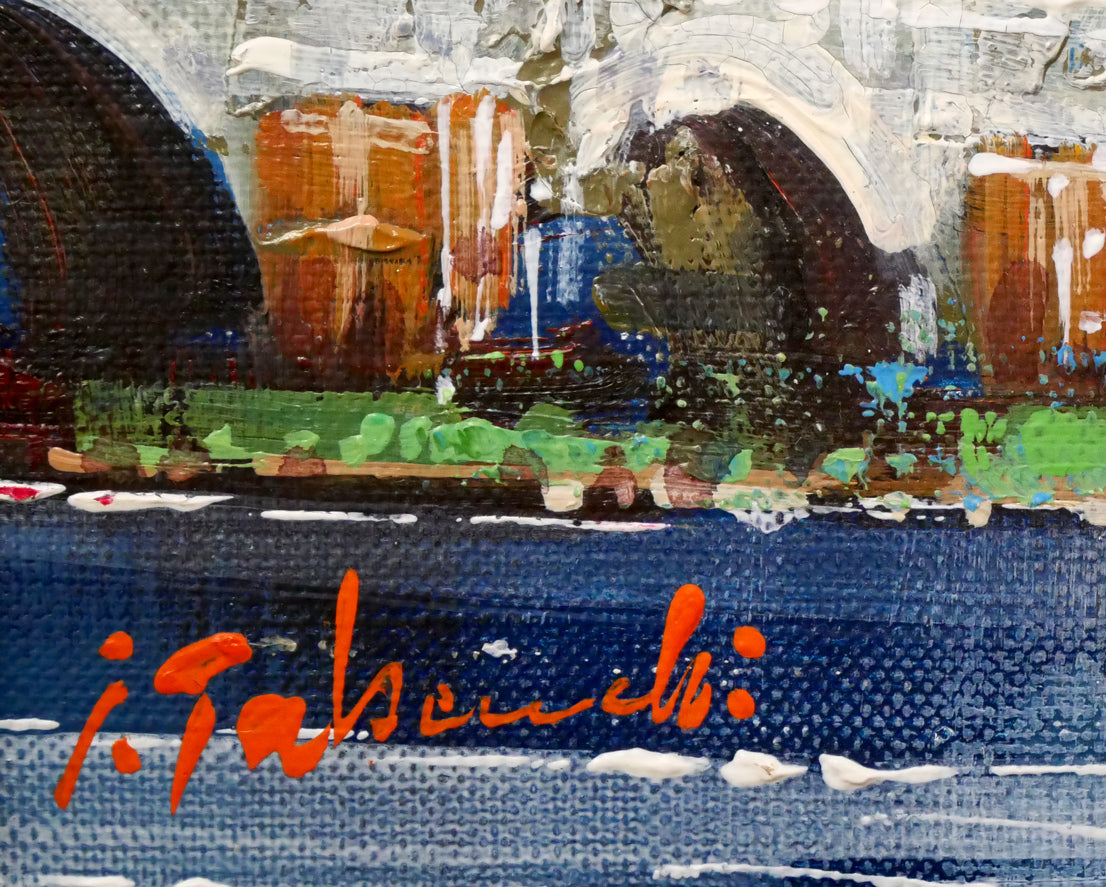 竹内敏彦「レーゲンスブルク(ドイツ風景)」油絵・F3号 サイン拡大画像