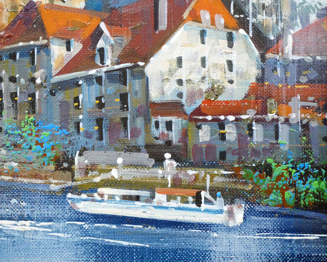 竹内敏彦「レーゲンスブルク(ドイツ風景)」油絵・F3号 拡大画像4