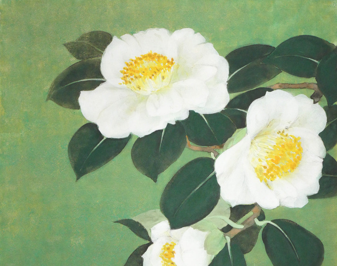 竹内邦夫「椿」日本画・F4号 拡大画像1