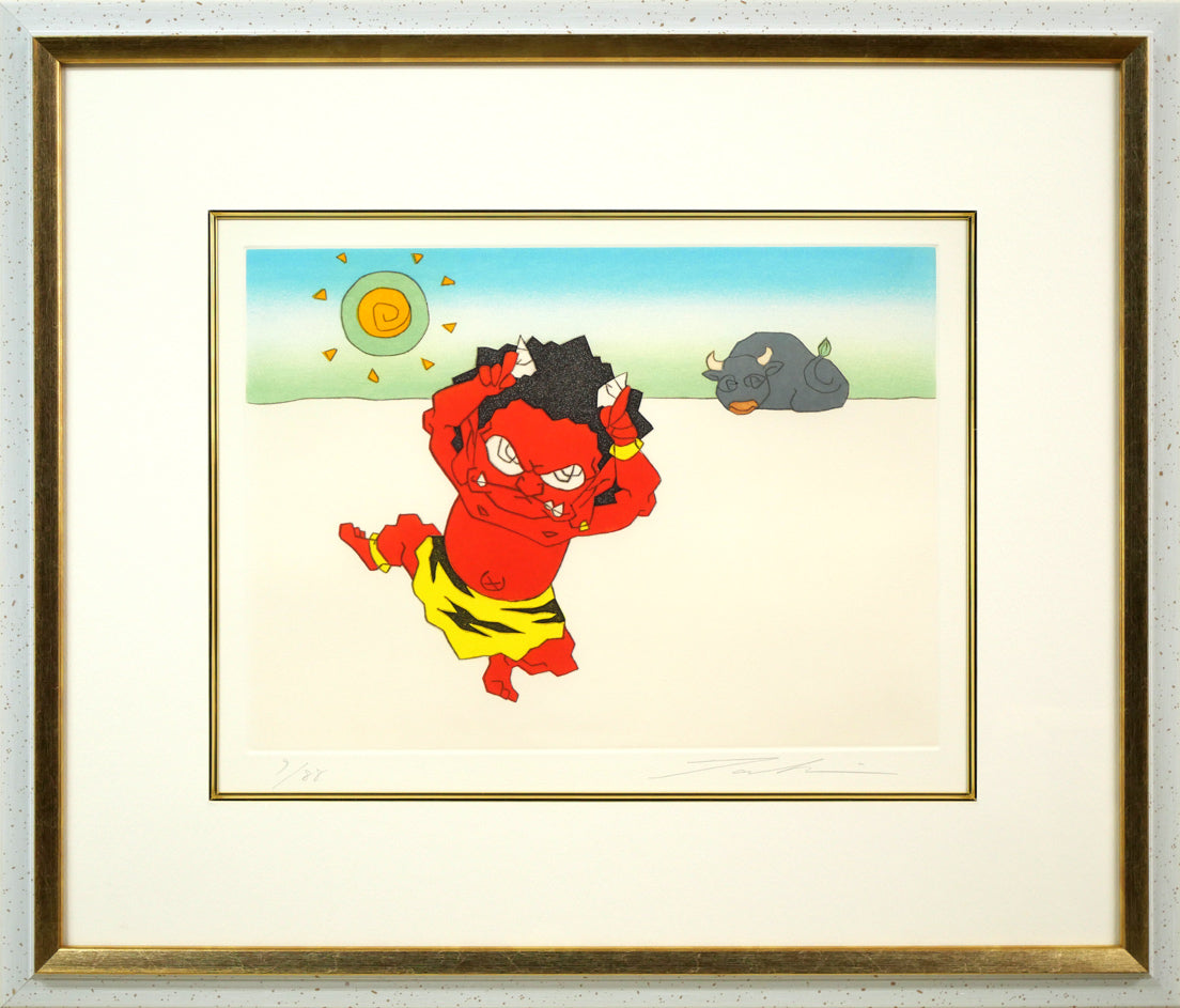 瀧下和之「桃太郎図 鬼ヶ島でウッシッシ。」銅版画