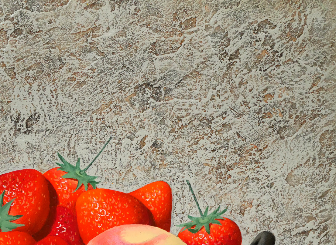 滝沢直次「苺と桃」油絵・F4号 拡大画像2