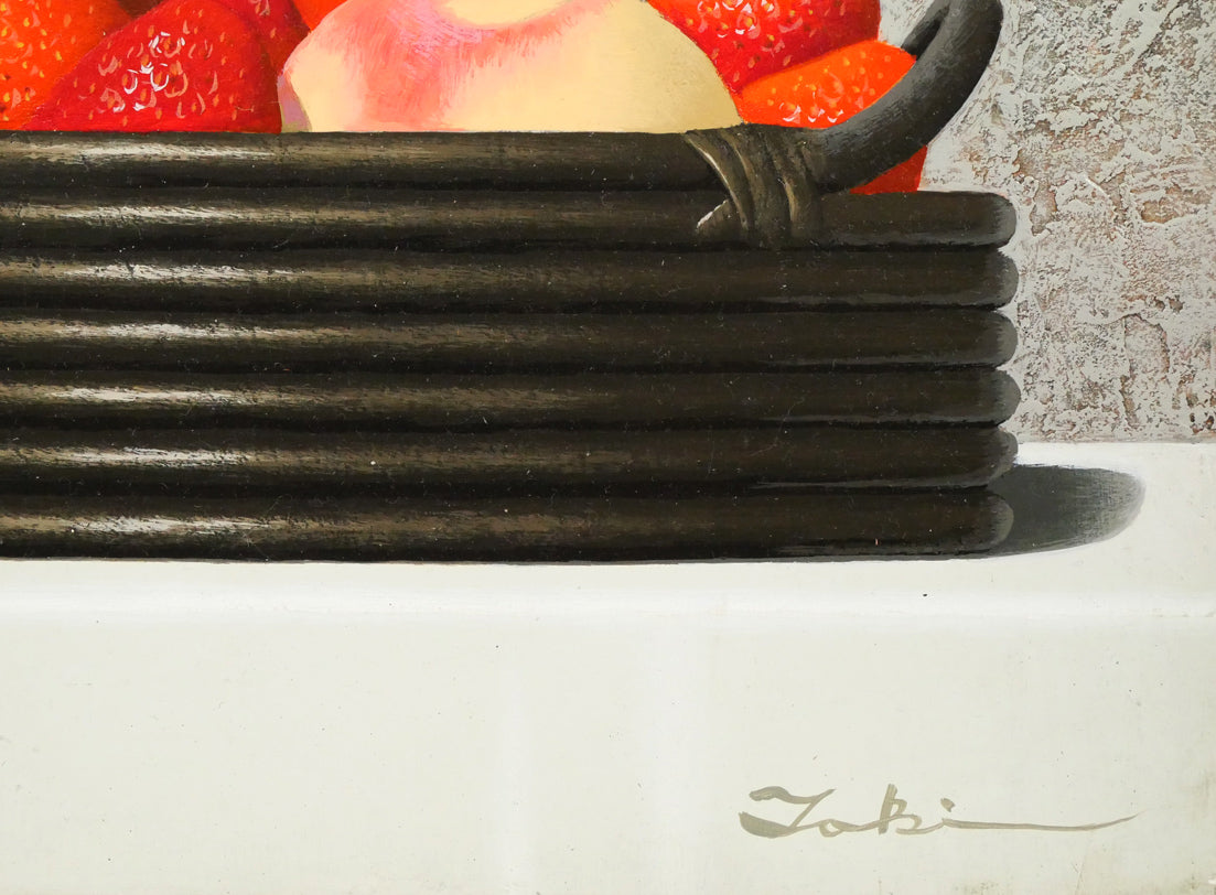 滝沢直次「苺と桃」油絵・F4号 拡大画像4