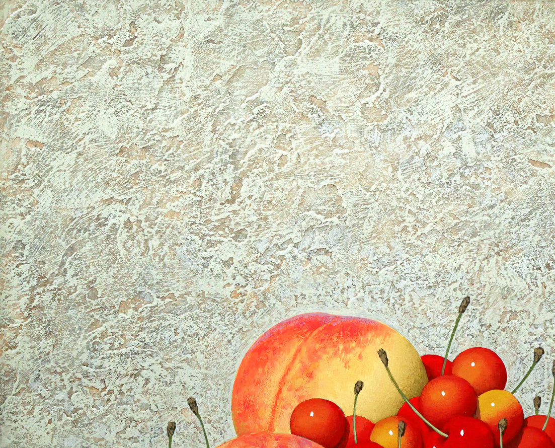 滝沢直次「桃とさくらんぼ」油絵・F6号 拡大画像1